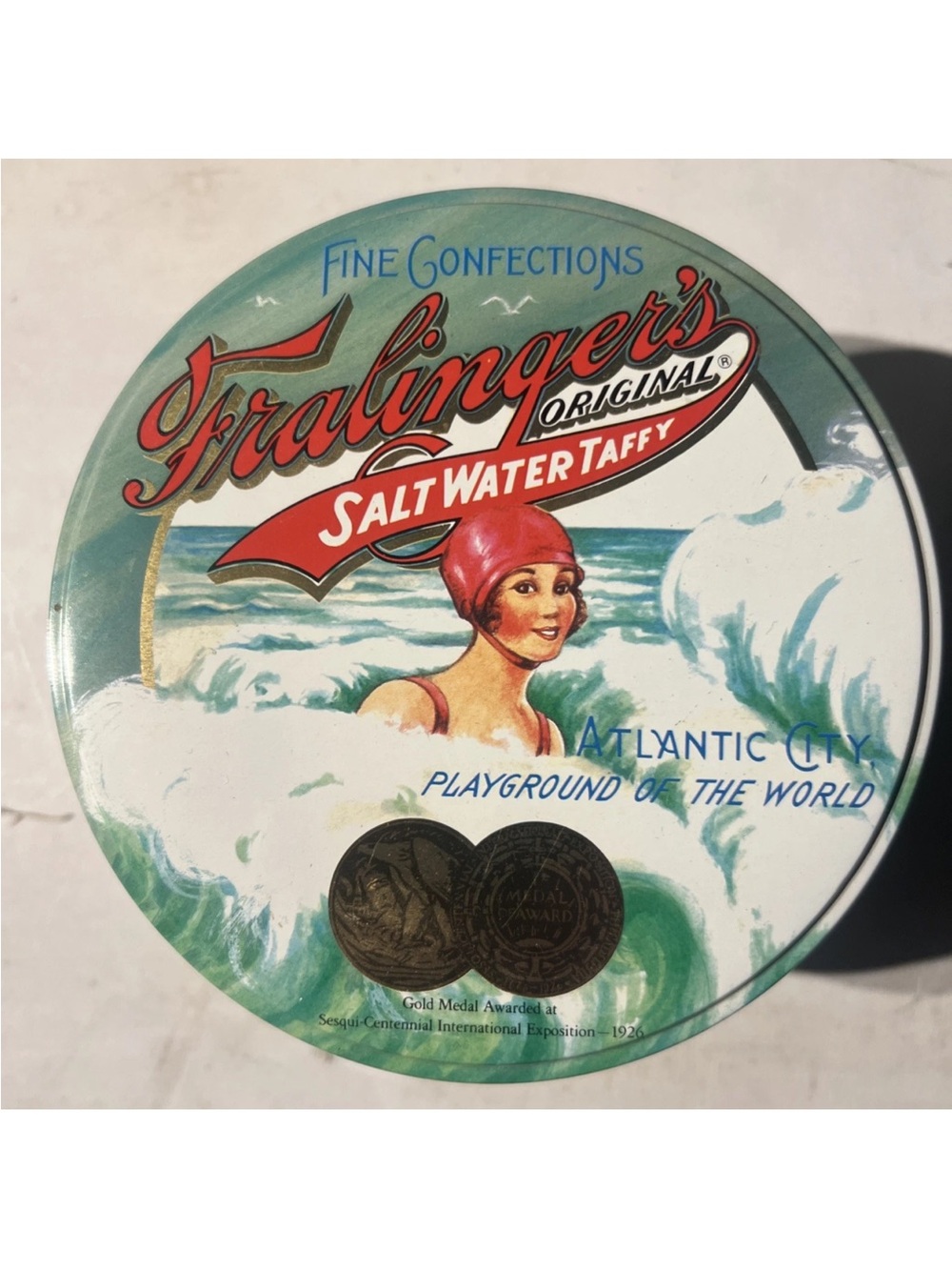 Vintage Fralinger’s Original Salt Water Taffy Round Metal Tin Atlantic City